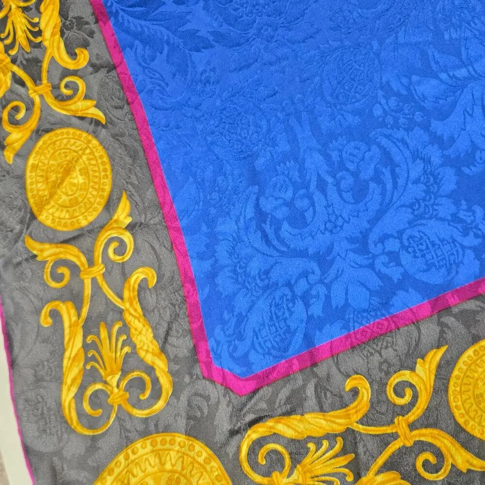 Vintage Luc Benoit Baroque Silk Scarf Gold Medallion Ornate Damask Square 33x33